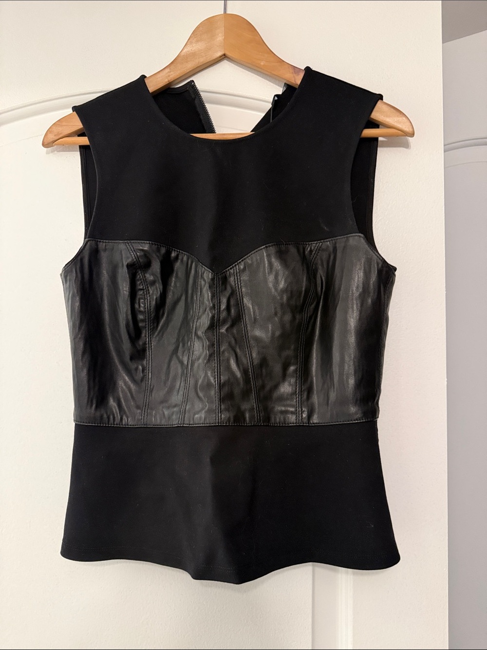 Black Faux Leather Bustier Peplum Top